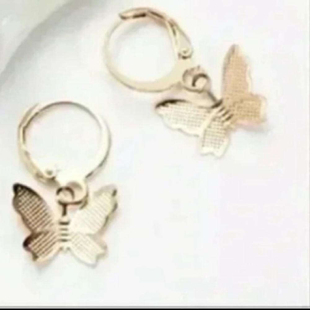 Gold Butterfly Huggies Hoop Earrings Small Minimalist NEW